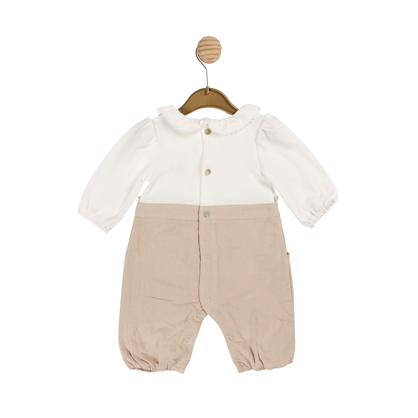 Girls Beige Needlecord Long Romper