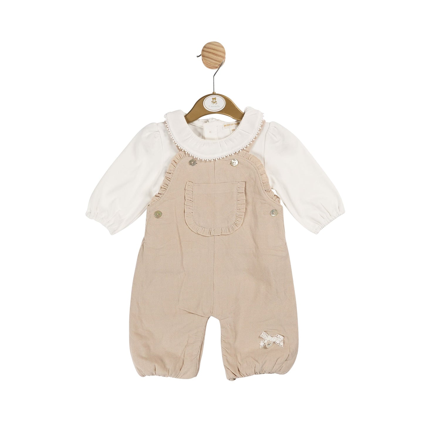 Girls Beige Needlecord Top and Dungaree