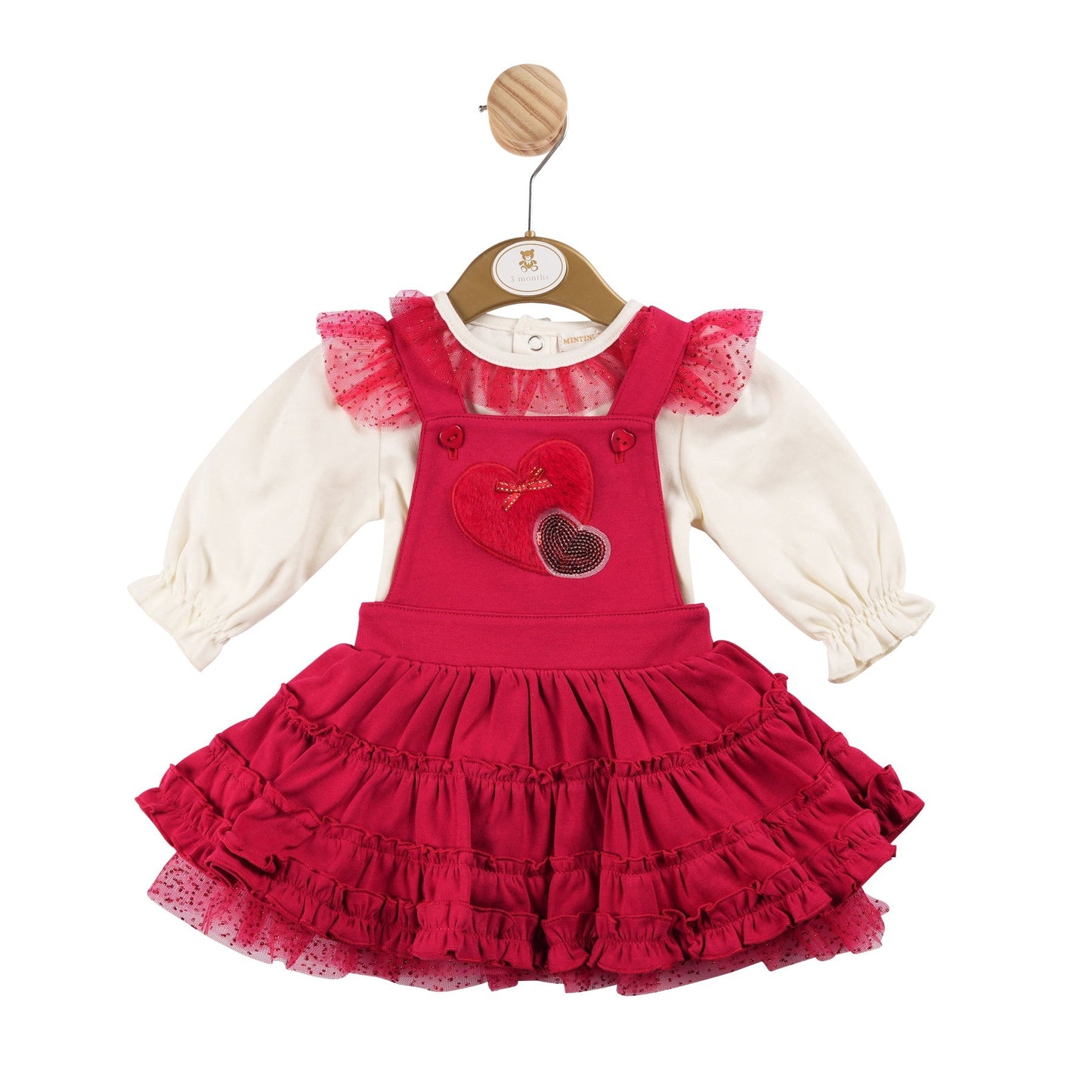 Ivory and Red Fur Heart Top and Pinafore