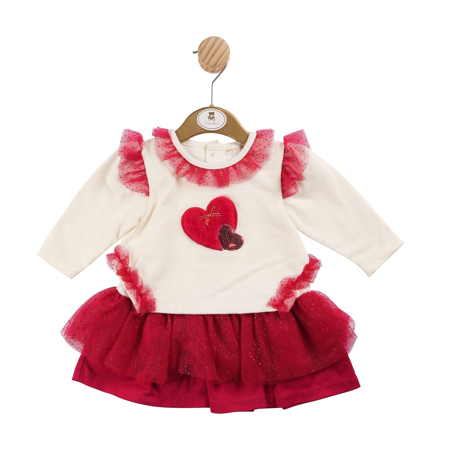 Ivory and Red Skirt Fur Heart Dress