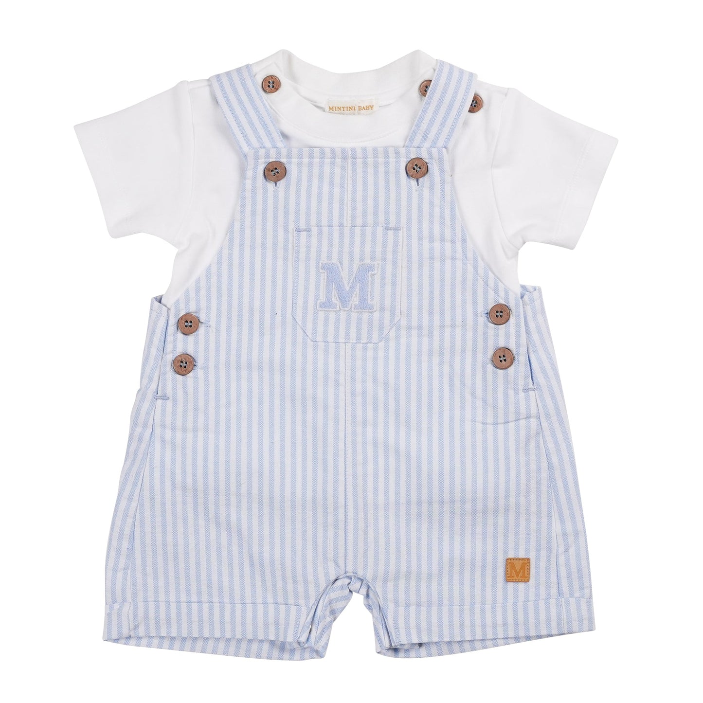 MB6313A | T-Shirt & Short Dungaree-White/Blue-In Stock