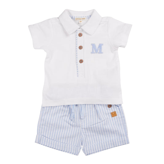 MB6316B | Polo Top & Short-White/Blue-In Stock