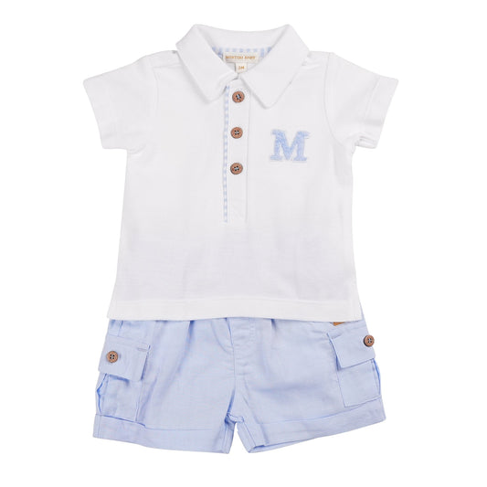 MB6317B | Polo Top & Short-White/Blue-In Stock