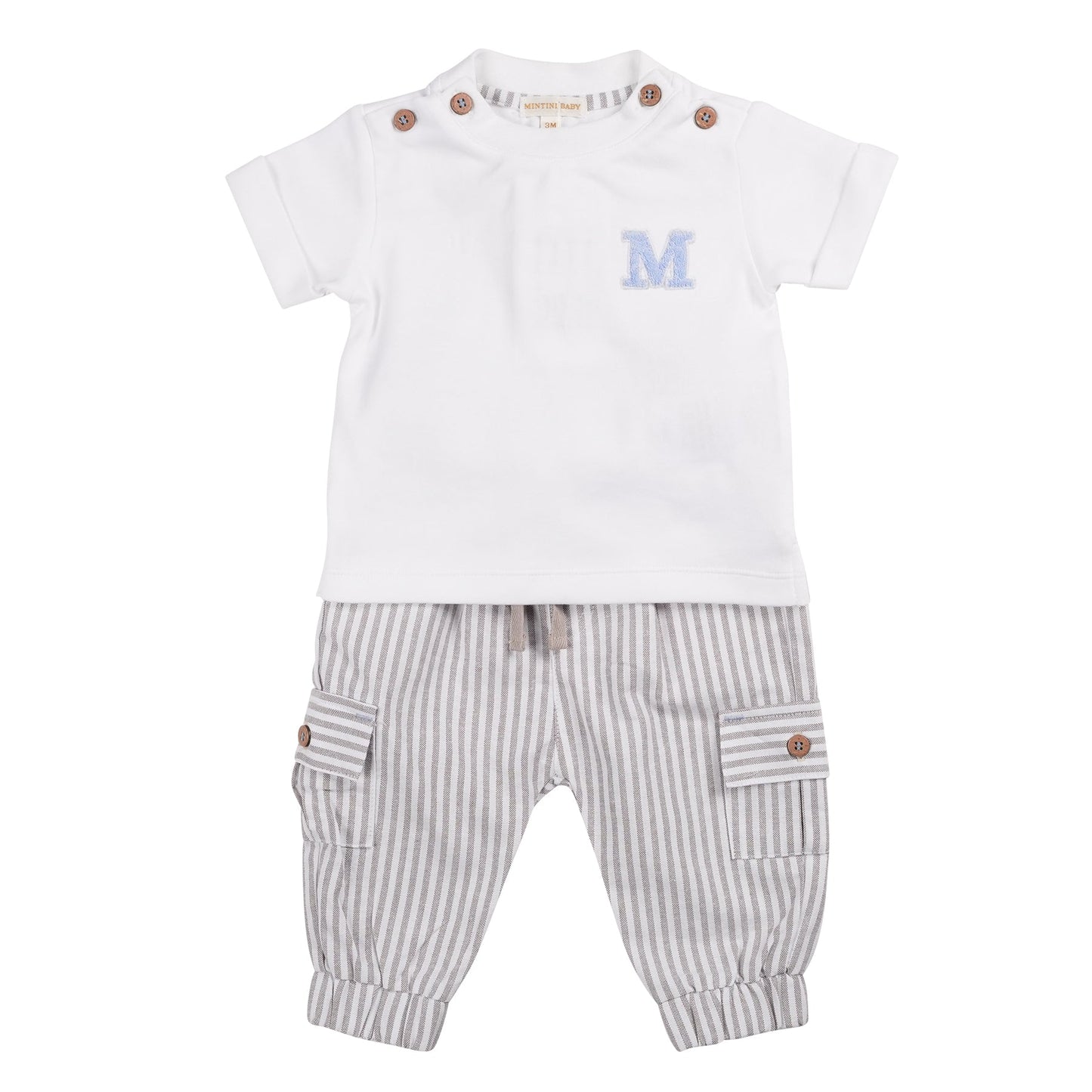 Greige Pinstripe T-Shirt & Cuffed Trouser Set