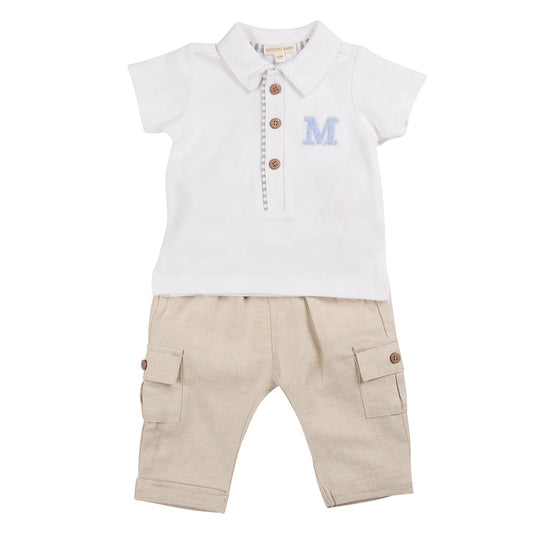 MB6319E | Polo Top & Trouser-White/Sage-In Stock