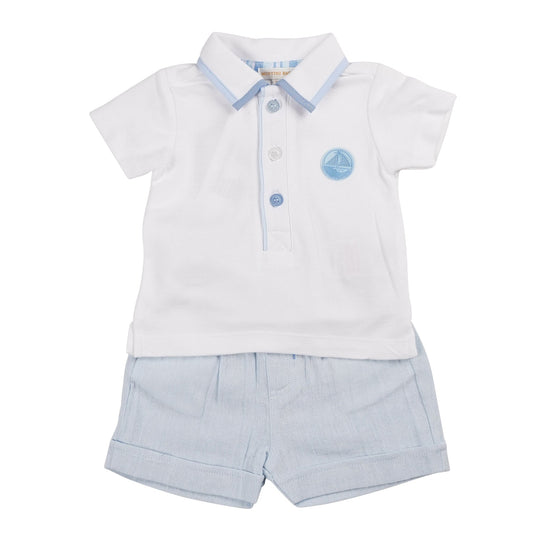 MB6323B | Polo Top & Short-White/Blue-Pre Order