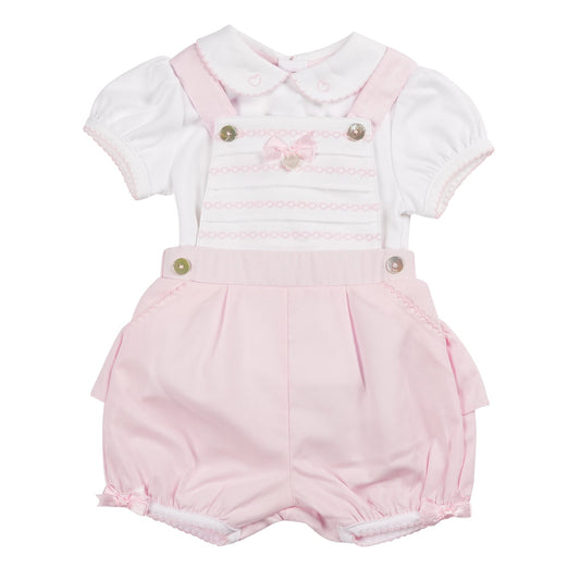 MB6335A | Top & Romper Dungaree-White/Pink-Pre Order