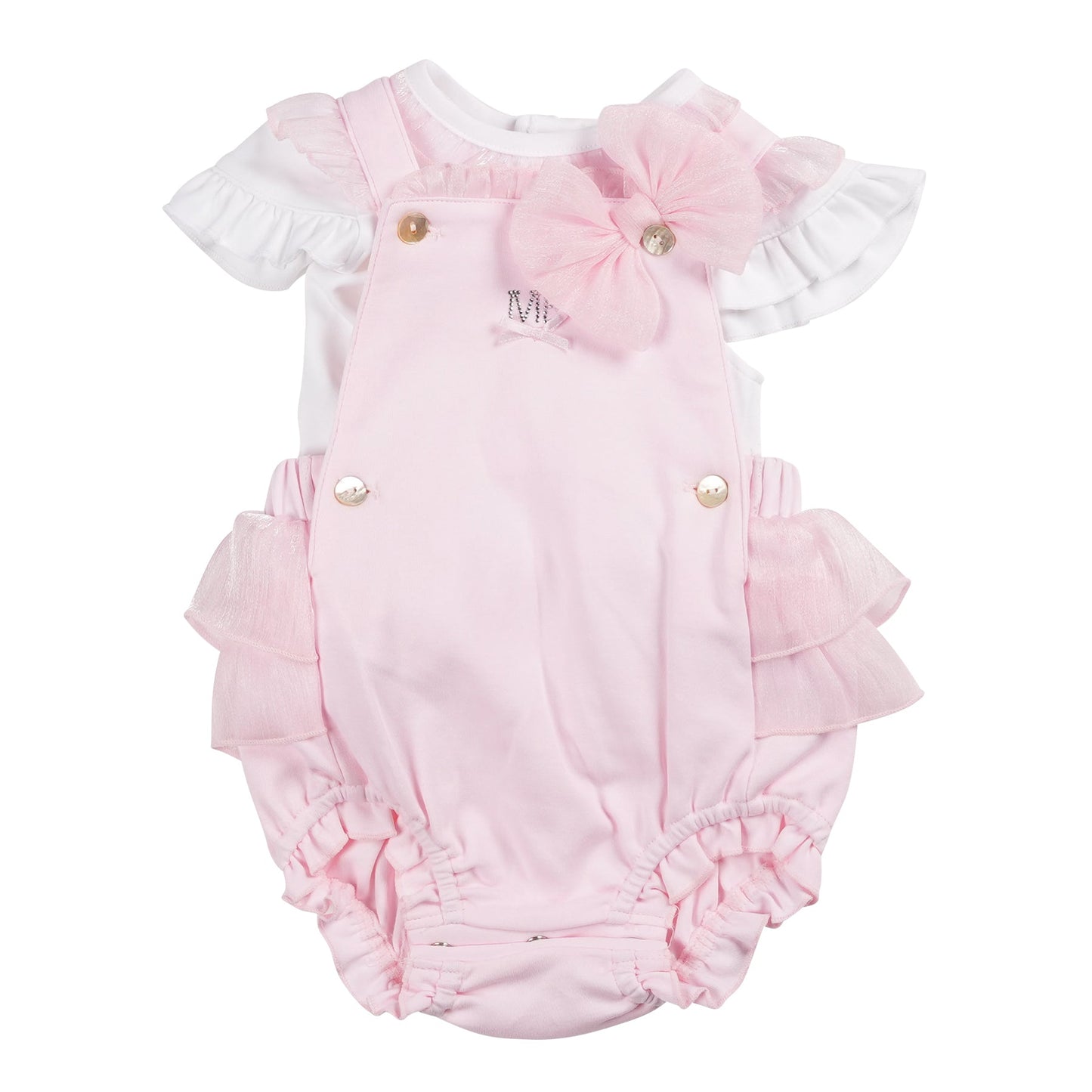 MB6405 | Top & Bloomer Dungaree-White/Pink-In Stock