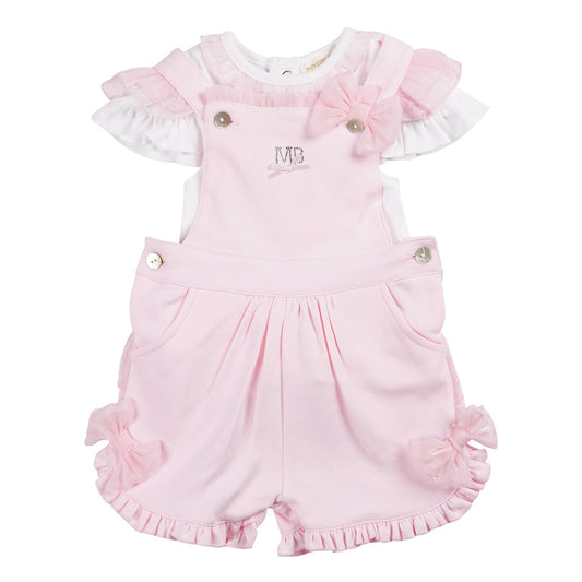 MB6406A | Top & Short Dungaree-White/Pink-In Stock