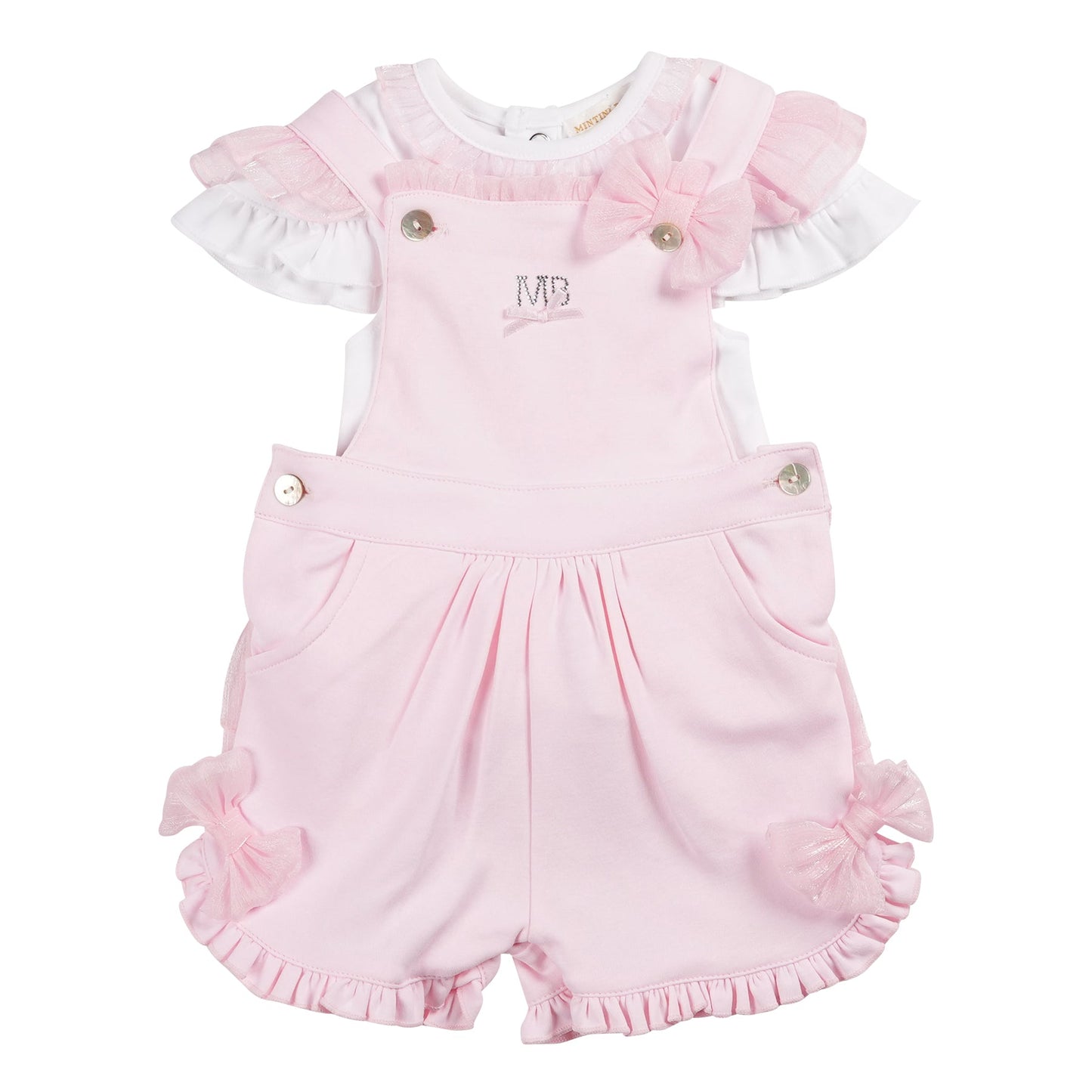 MB6406 | Top & Short Dungaree-White/Pink-In Stock