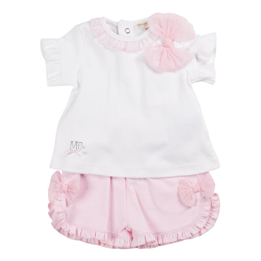 MB6408B | Top & Short-White/Pink-In Stock