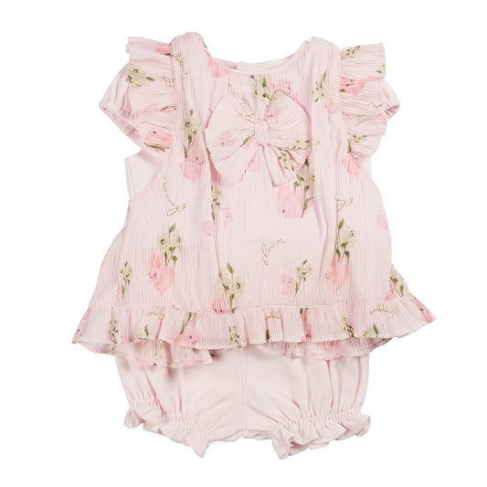 Crinkle Pink Floral Top and Bloomer