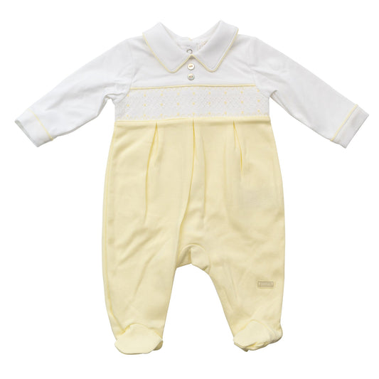 Boys Yellow Smocked Babygrow