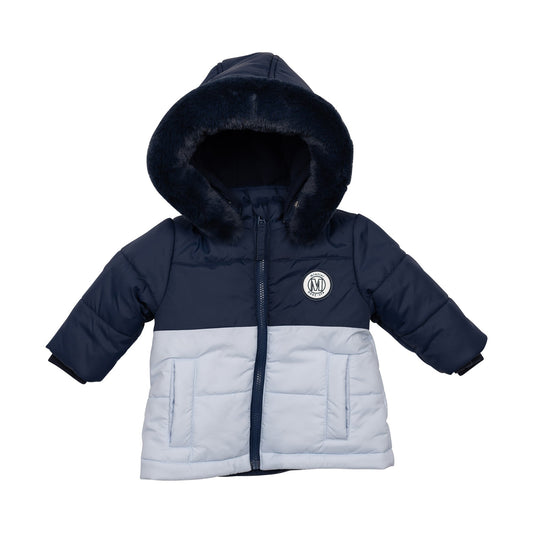 Navy Blue Fur-Hooded Coat