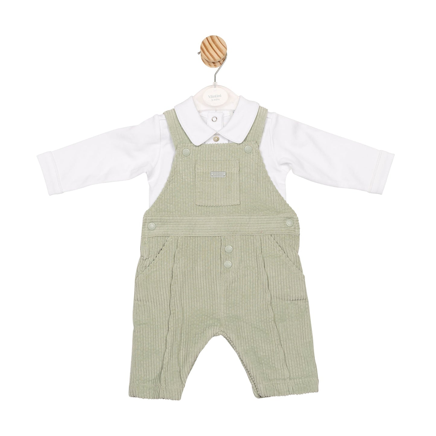 Sage and White Cord Top and Dungaree