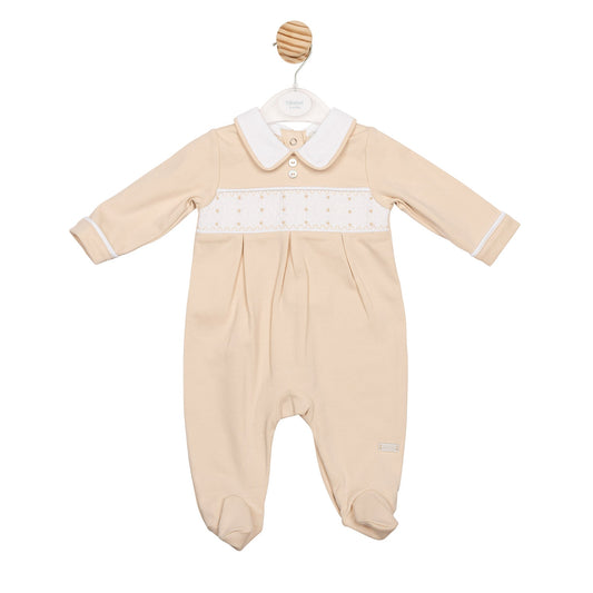 Beige Smocked Babygrow