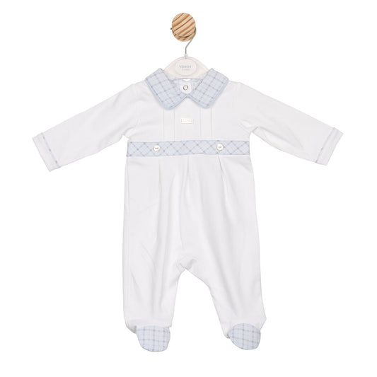 White Printed Check Babygrow