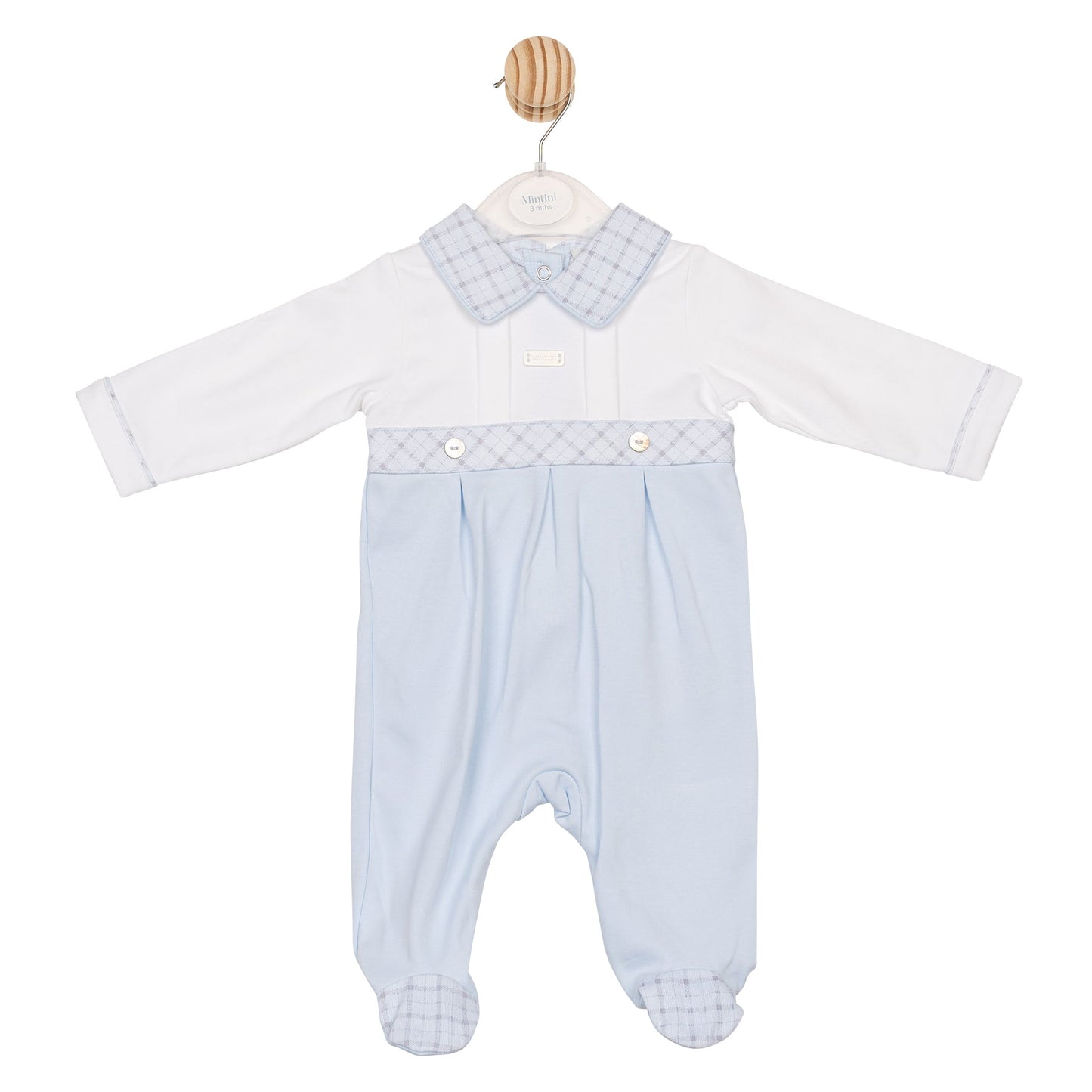 Blue White Printed Check Babygrow