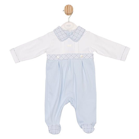 Blue White Printed Check Babygrow