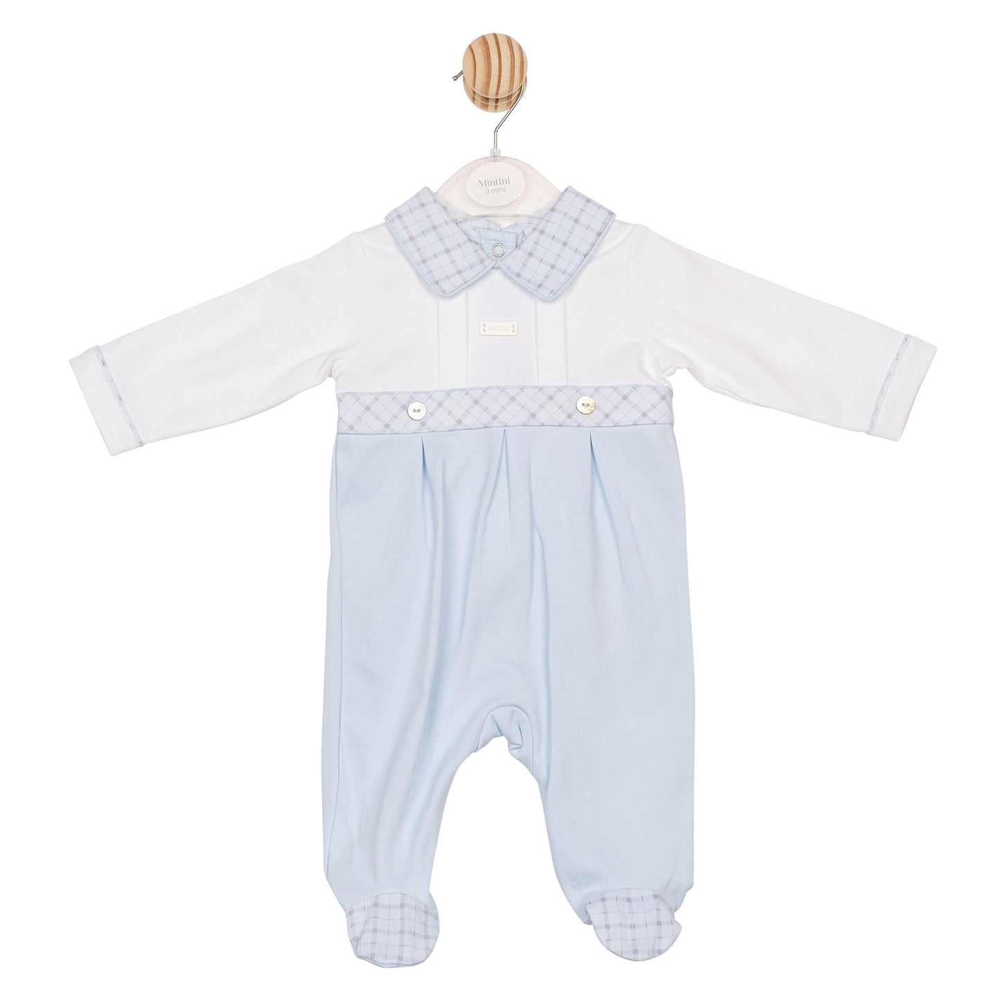 Blue/White Printed Check Babygrow