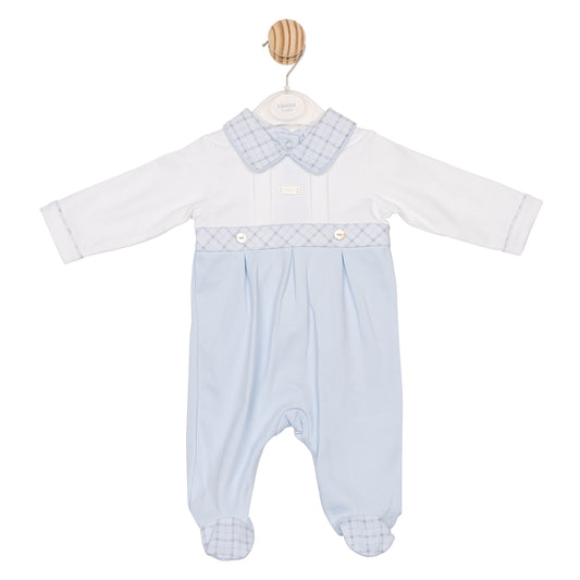 Blue/White Printed Check Babygrow