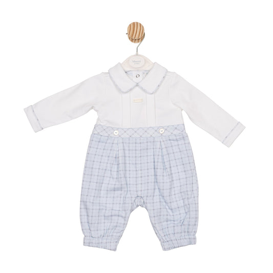 Blue White Printed Check Romper