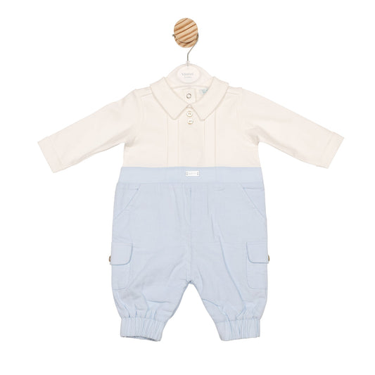 Ivory and Blue Baby Cord Romper