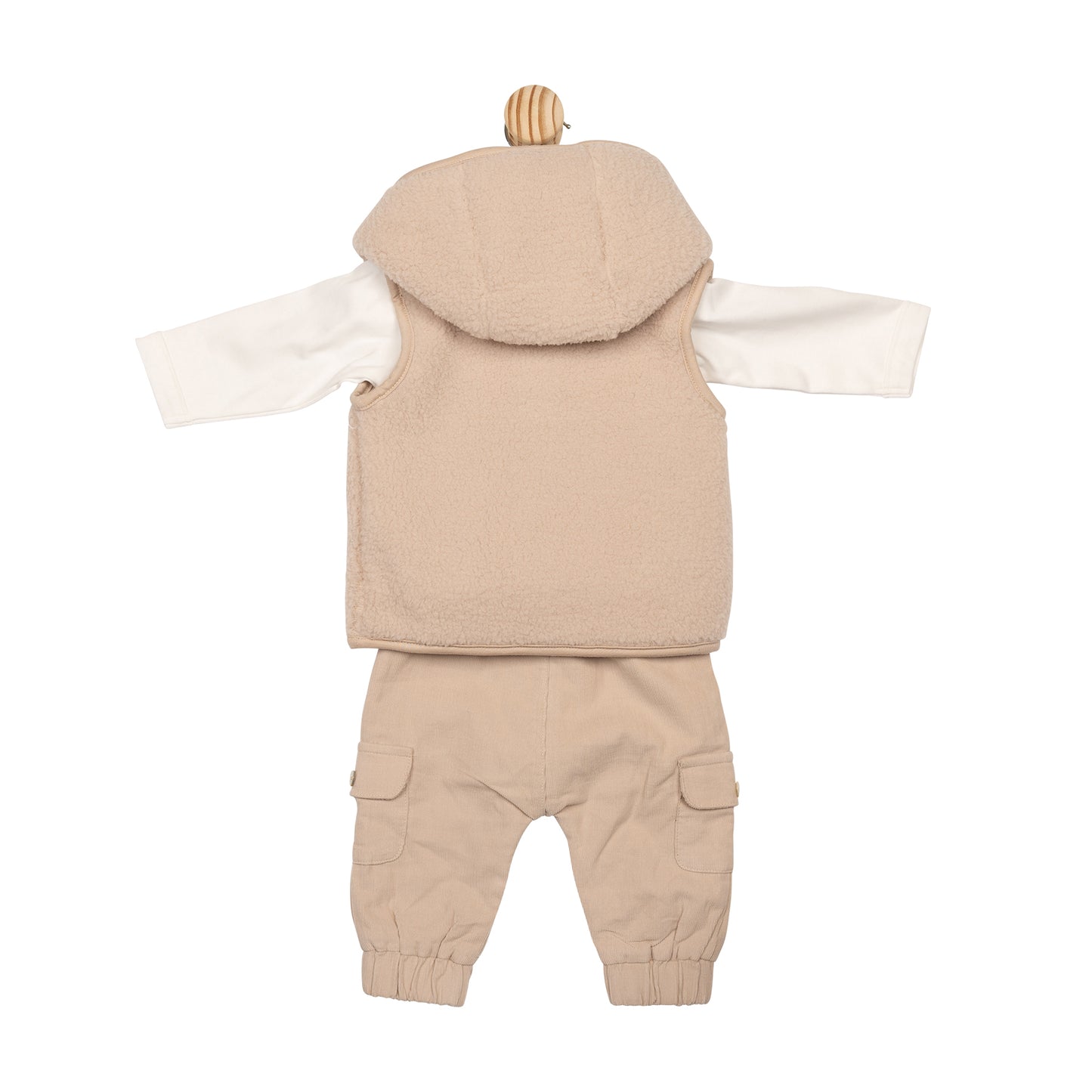 Beige Cord 3 Piece Trouser Set