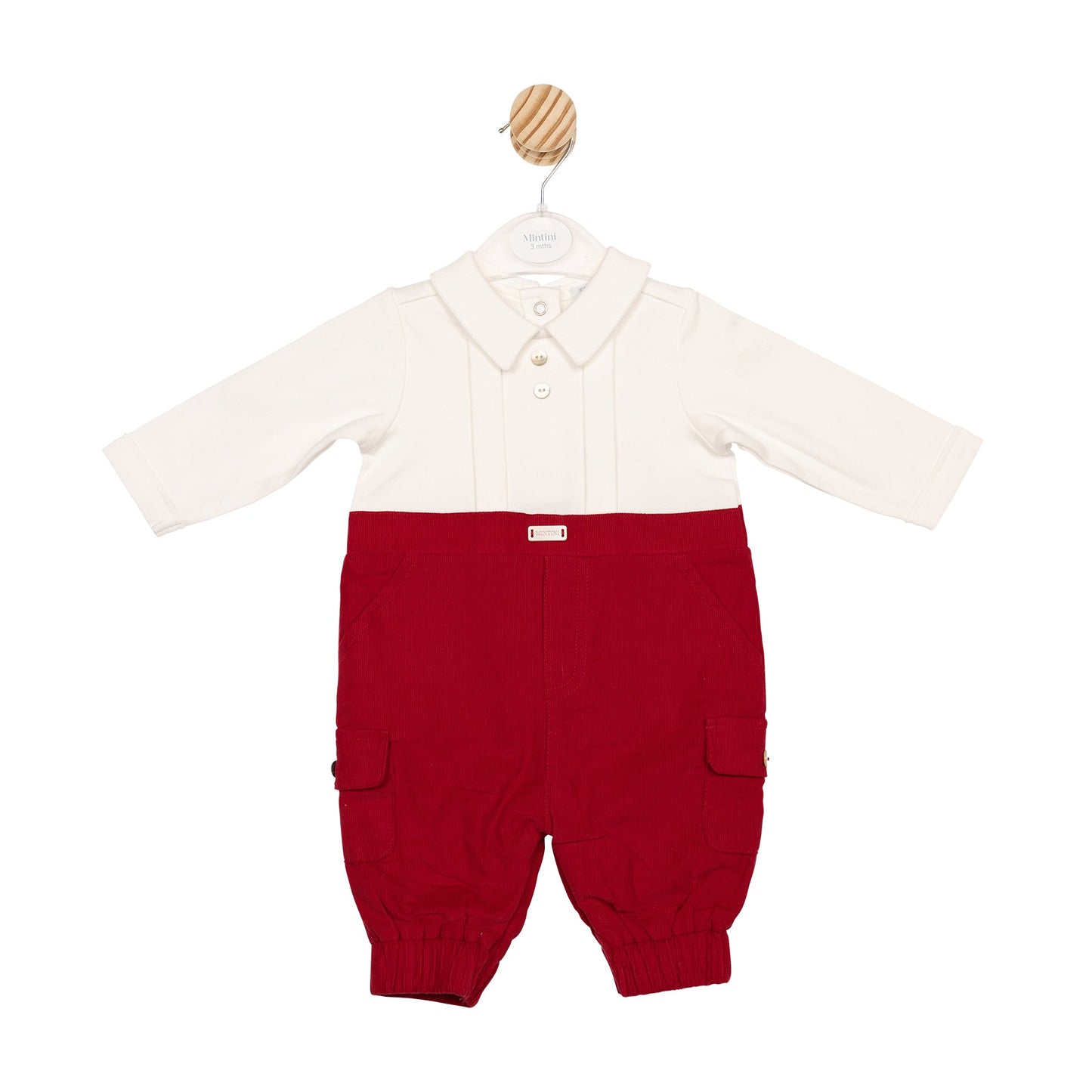 Ivory and Red Baby Cord Romper