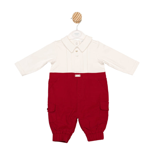 Ivory and Red Baby Cord Romper