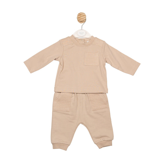 Beige Square Jacquard Top and Jogpant