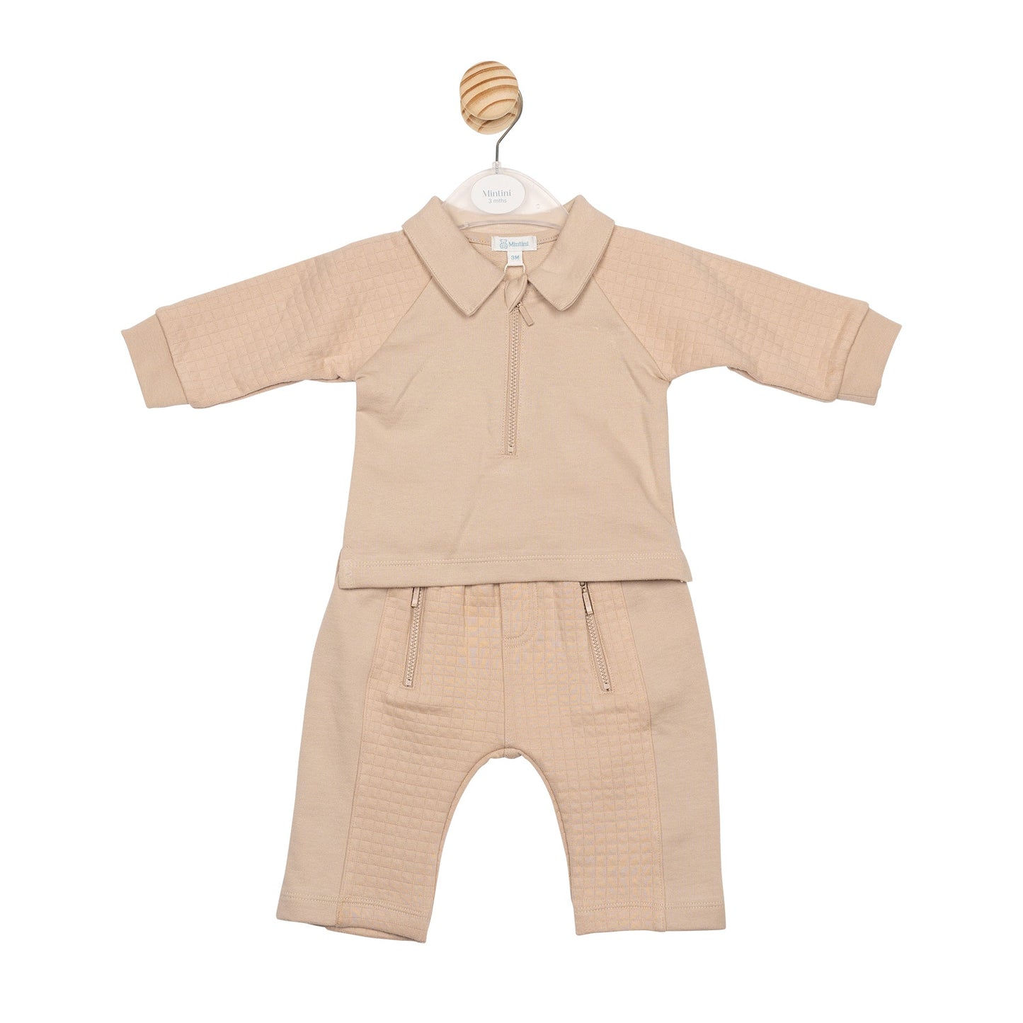 Beige Square Jacquard Top and Trouser