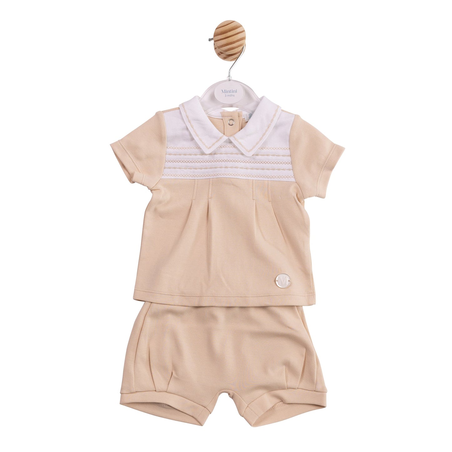 Beige Smocked Polo and Short