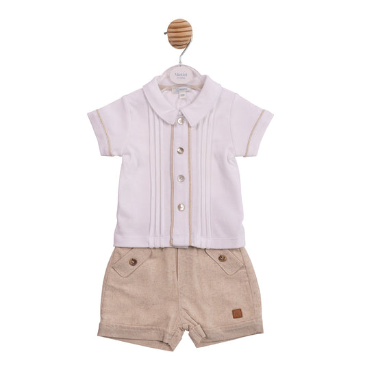 Beige Linen Polo and Short Set