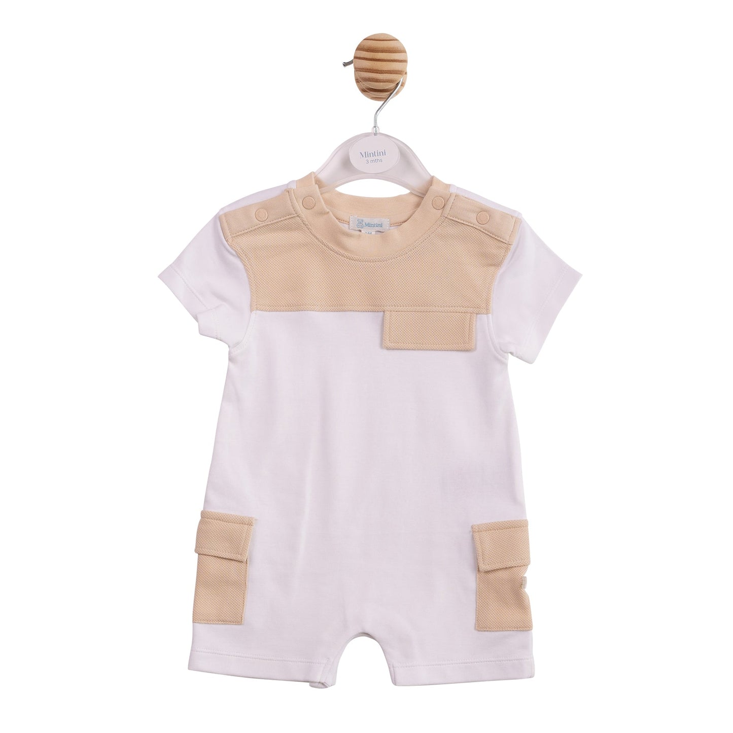 White and Beige Cargo Romper
