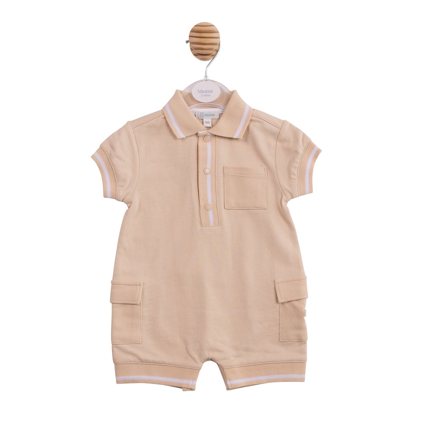 Beige Collared Cargo Romper