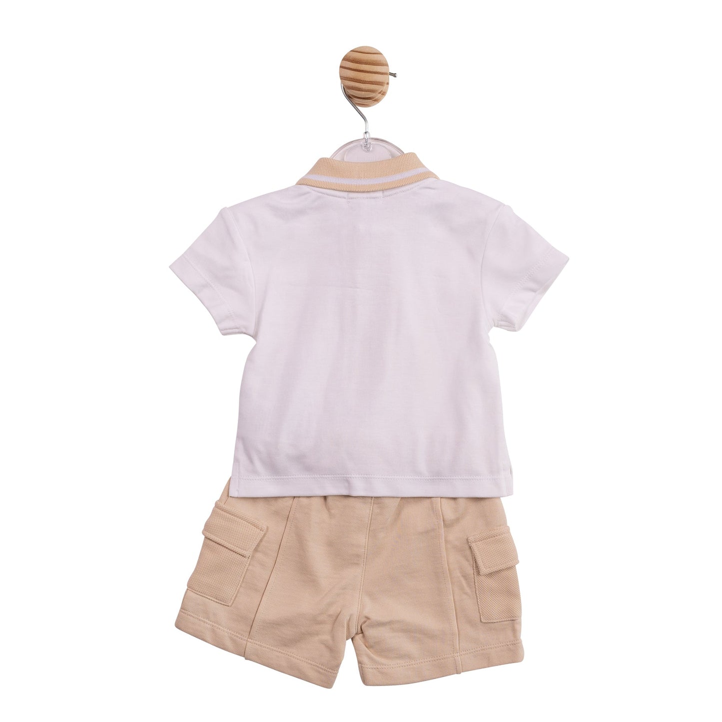 White and Beige Cargo Polo Top and Short Set