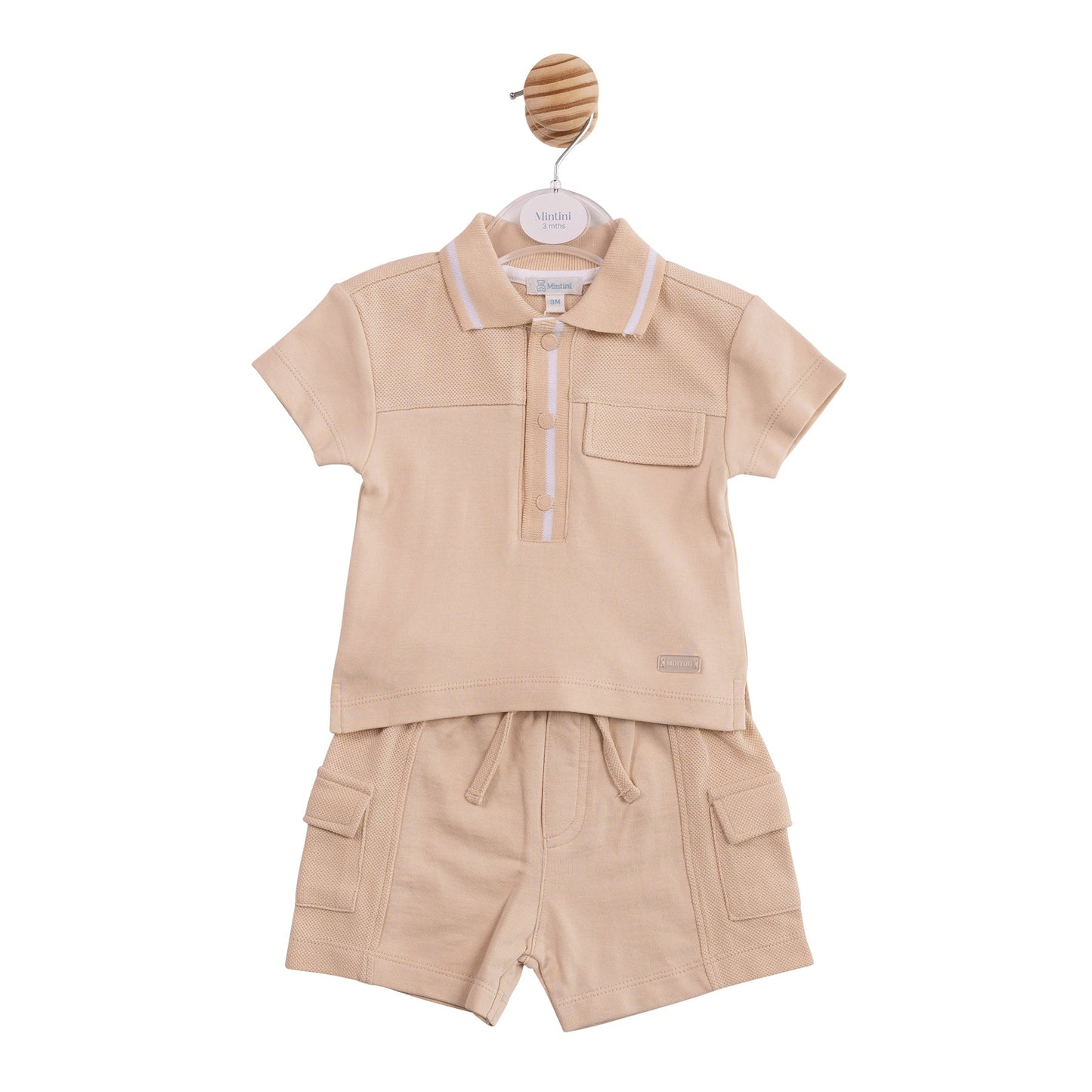 Beige Collared Cargo Top and Short Set