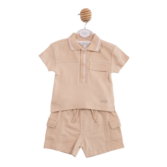 Beige Collared Cargo Top and Short Set