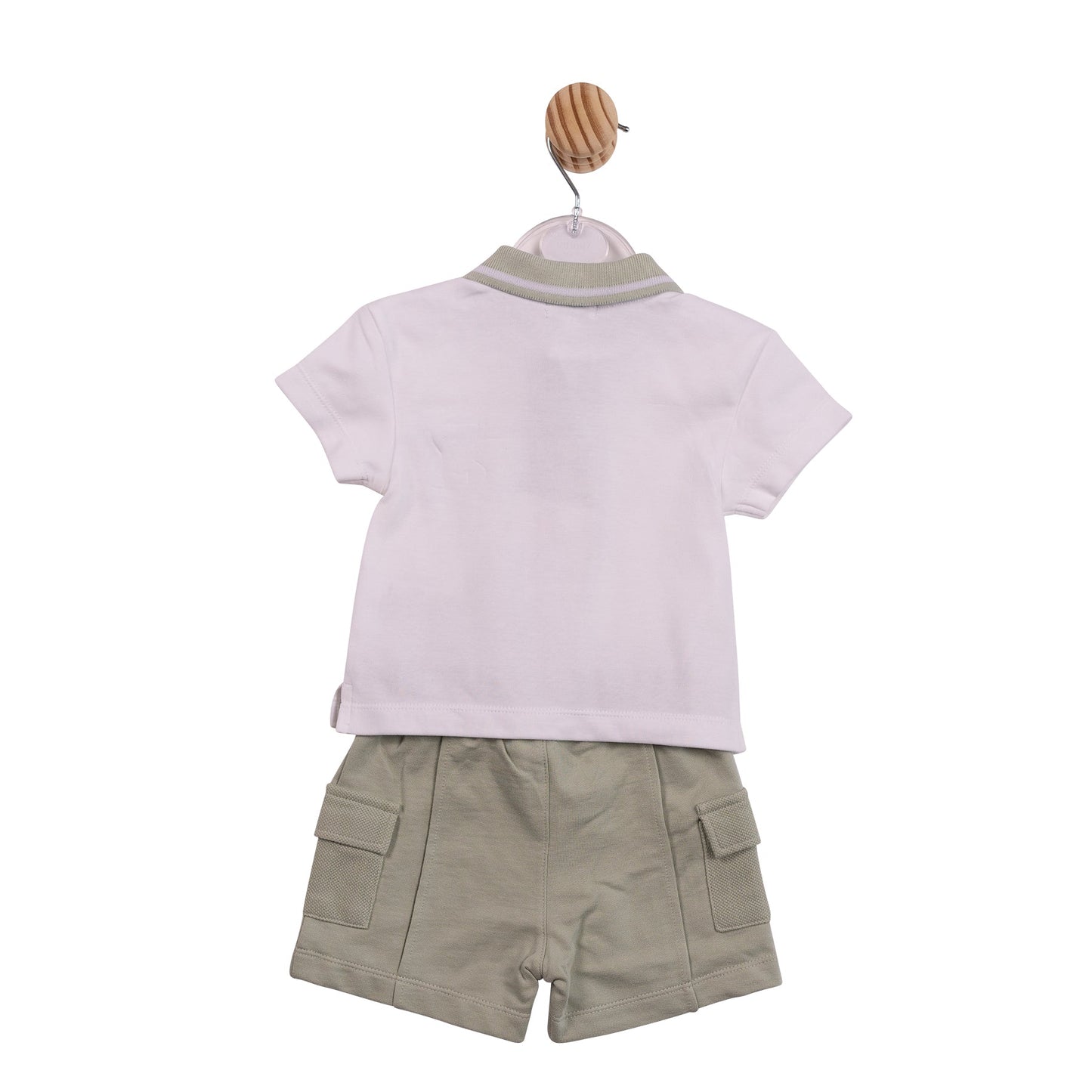 White and Sage Cargo Polo Top and Short Set