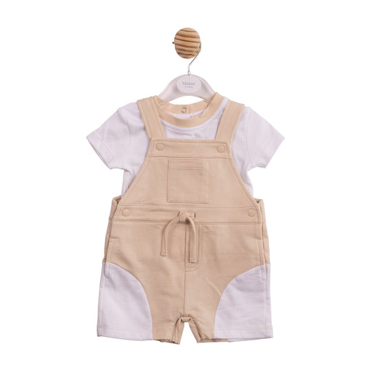 Beige Patchwork Short Dungaree