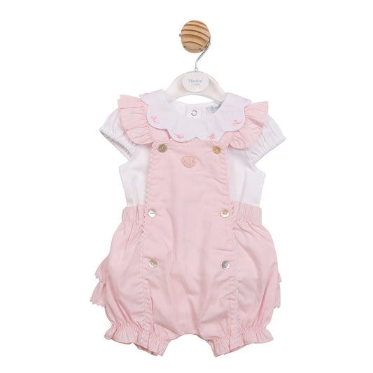 Pink and White Butterfly Collar Short Dungaree