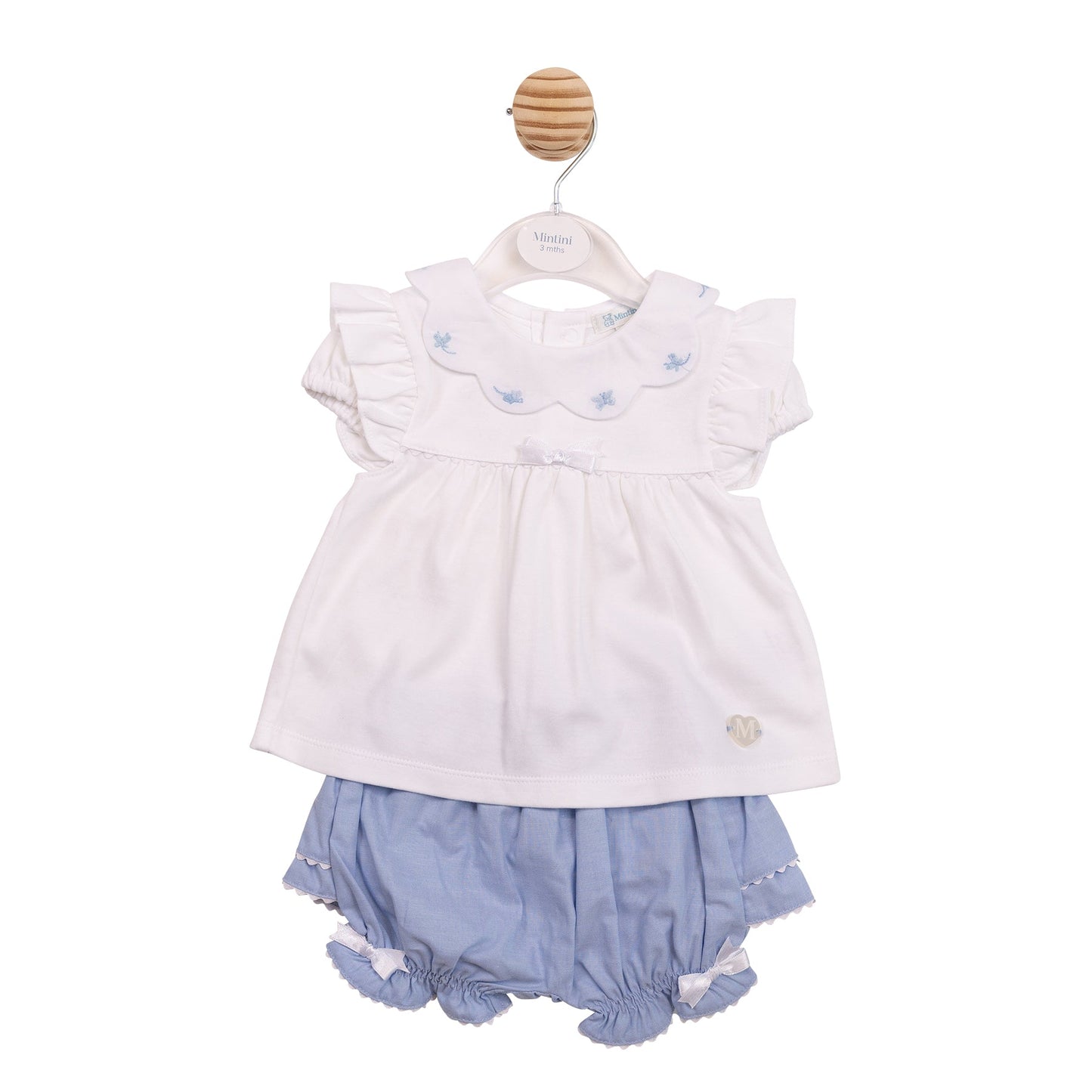 White and Blue Butterfly Collar Top and Jam Pant