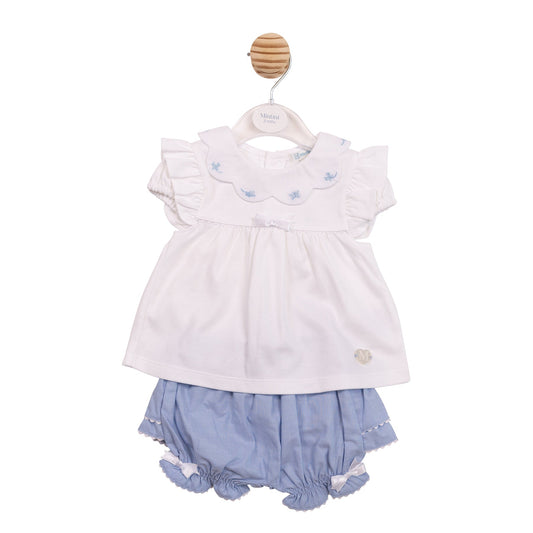 White and Blue Butterfly Collar Top and Jam Pant