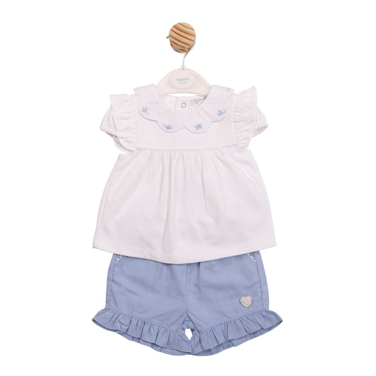 White and Blue Butterfly Collar Top and Short