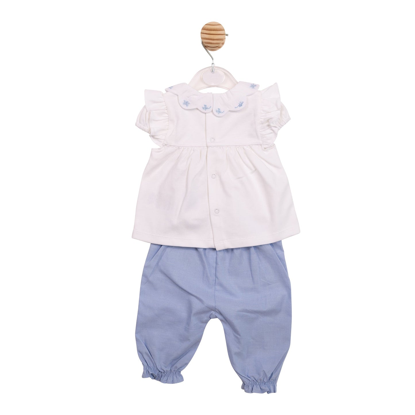 White and Blue Butterfly Collar Top and Trouser