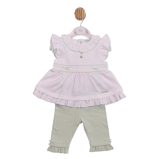 White and Sage Jacquard Legging Set