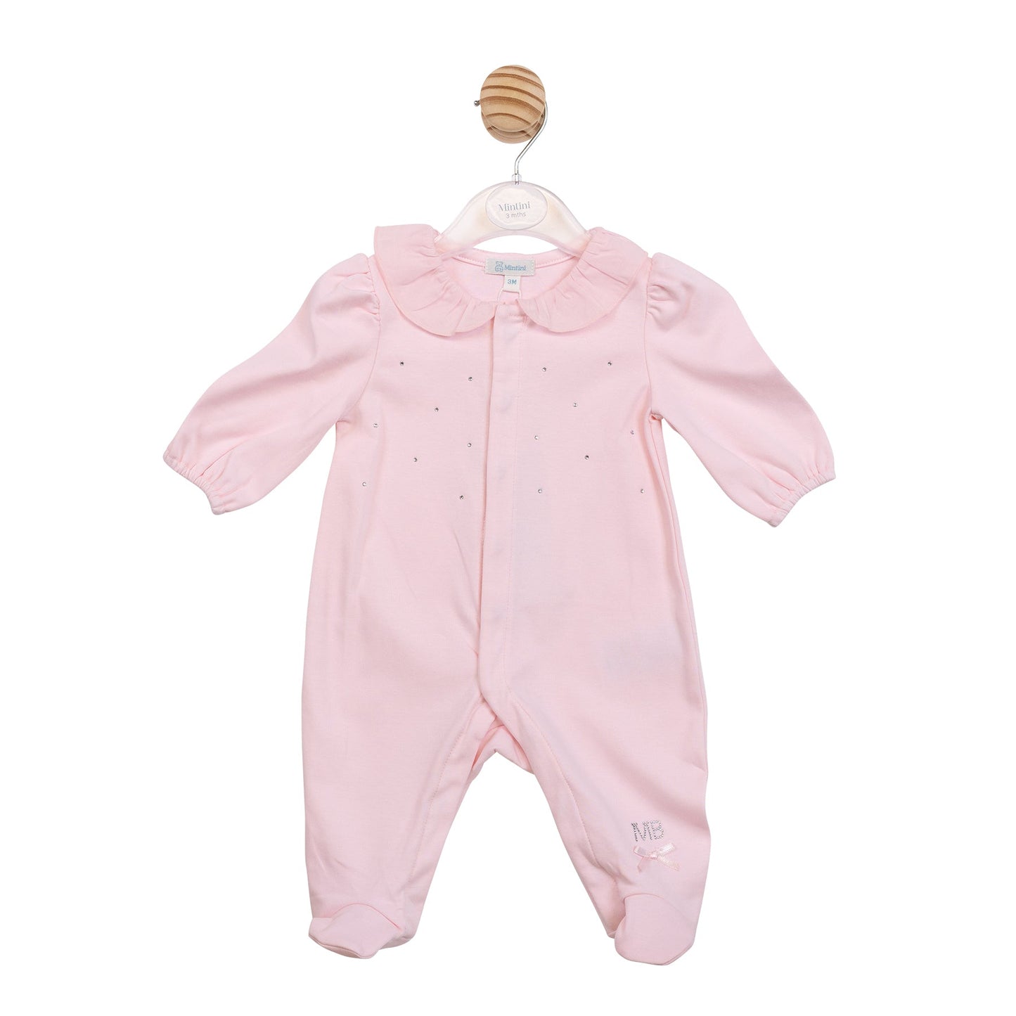 Pink Frill Collar Diamante Babygrow
