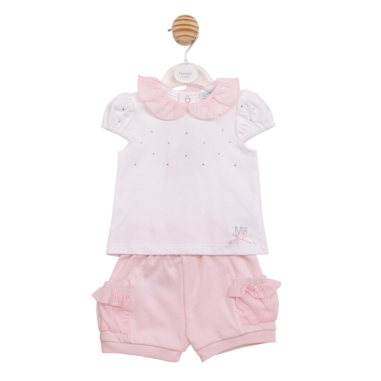 White and Pink Diamante Top and Short Set