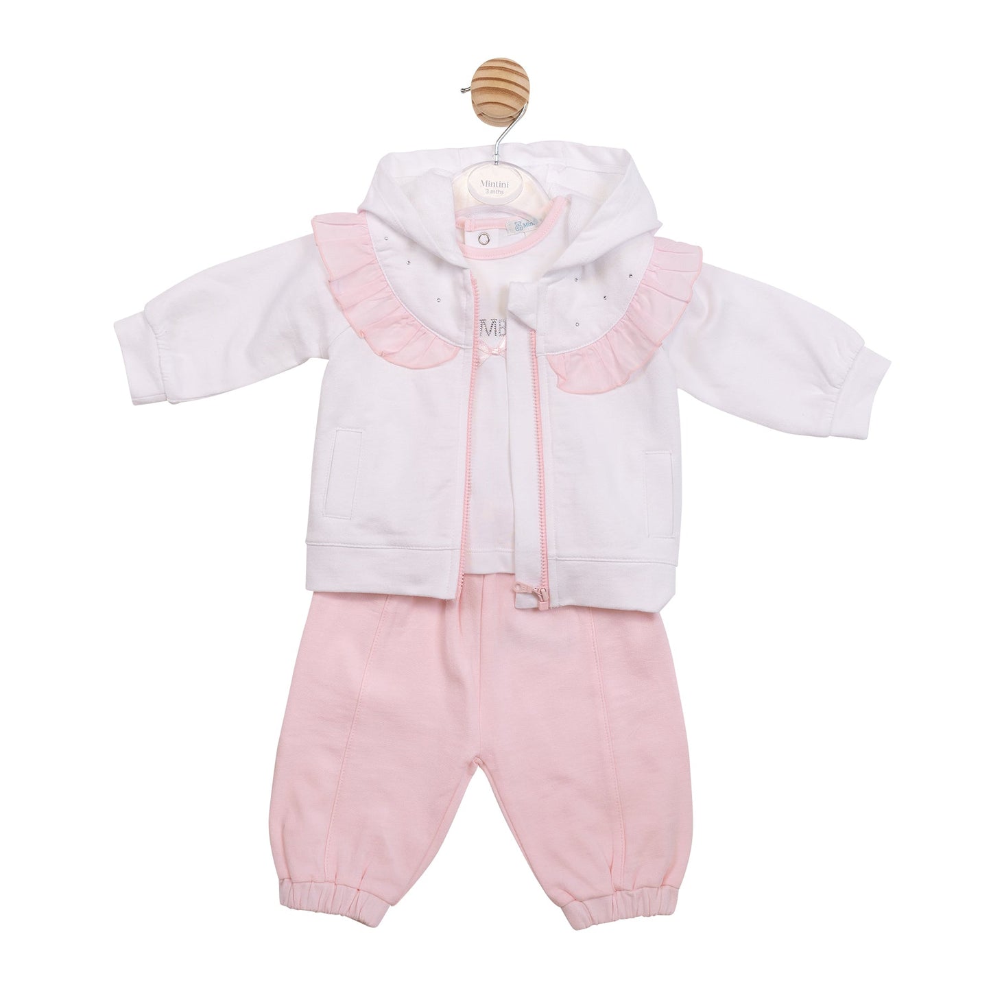 White and Pink Diamante 3pc Tracksuit